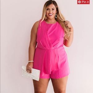 High neck romper in hot pink